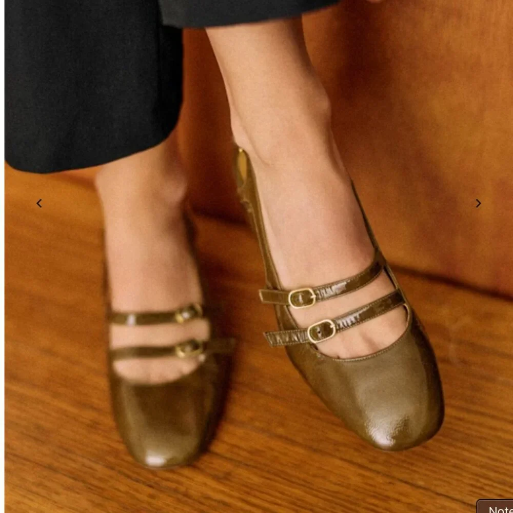 Sezane Olive Green Patent Leather Slingback Heels - Picture 2 of 11